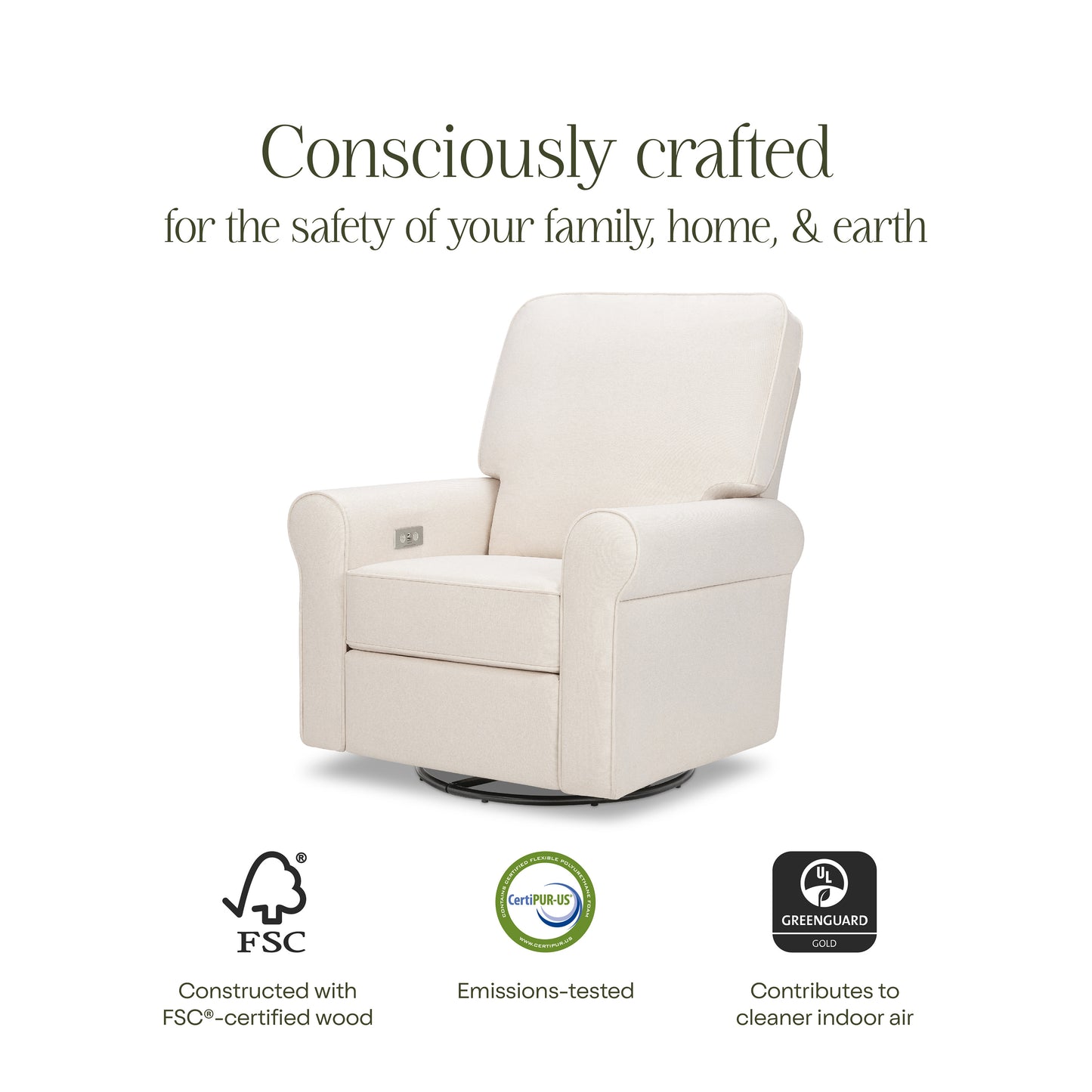 B17787PCMEW,Monogram by Namesake,Monroe Pillowback Power Recliner in Performance Cream Eco-Weave