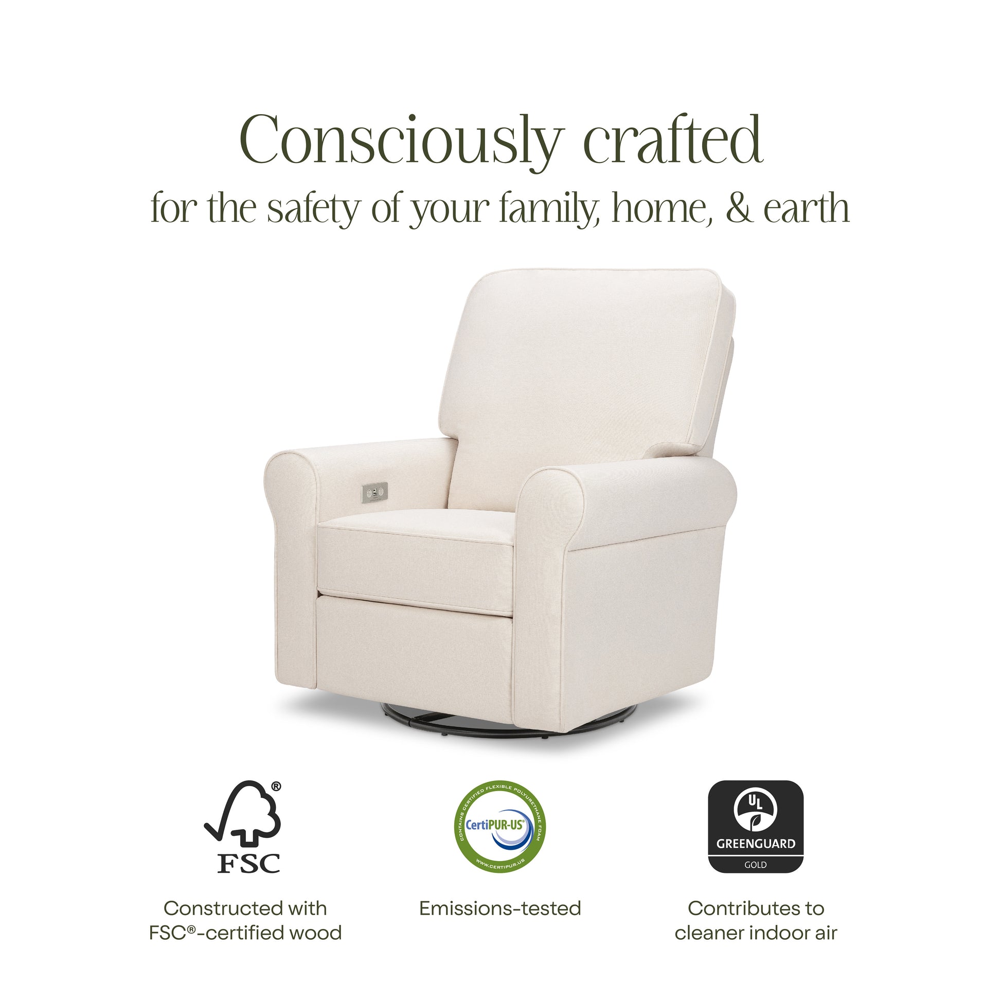 B17787PCMEW,Monogram by Namesake,Monroe Pillowback Power Recliner in Performance Cream Eco-Weave