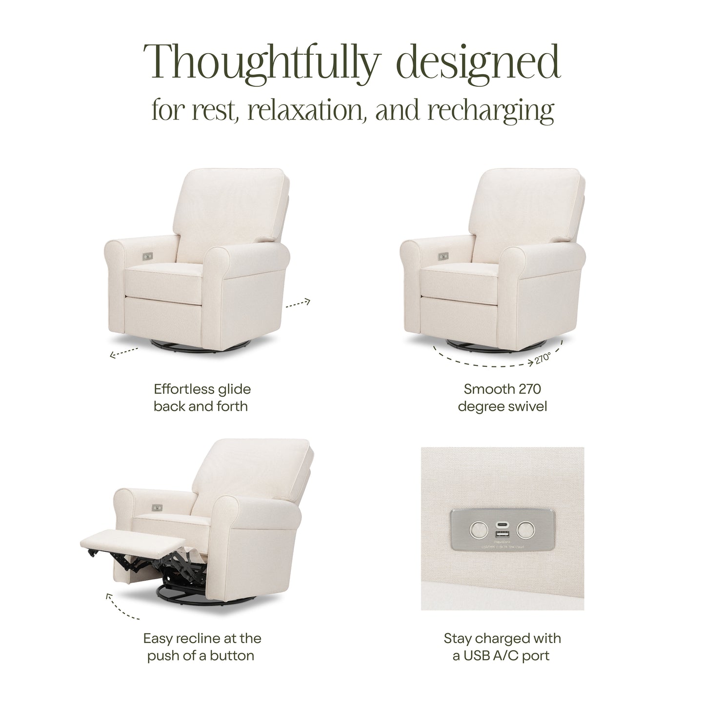 B17787PCMEW,Monogram by Namesake,Monroe Pillowback Power Recliner in Performance Cream Eco-Weave