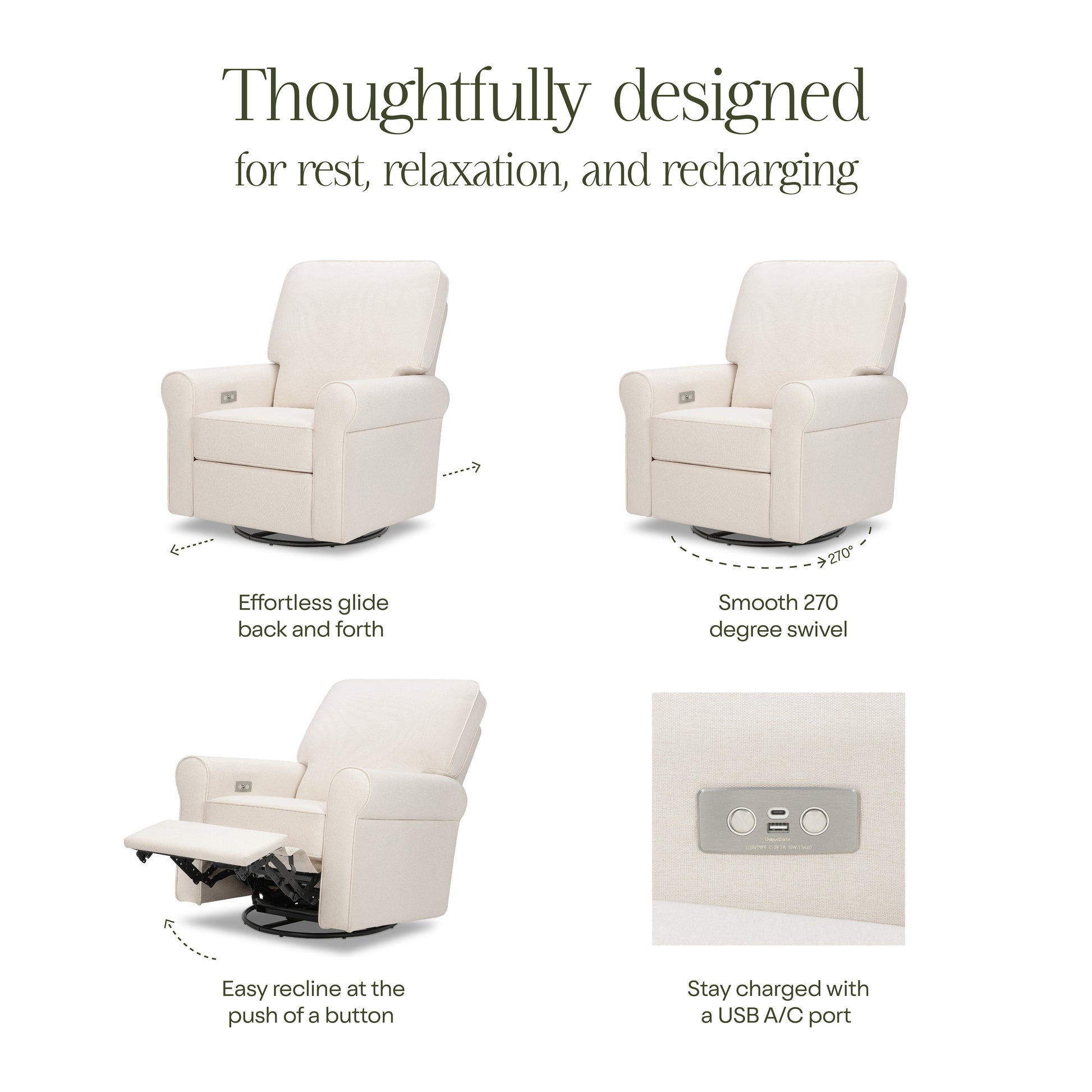 B17787PCMEW,Monogram by Namesake,Monroe Pillowback Power Recliner in Performance Cream Eco-Weave