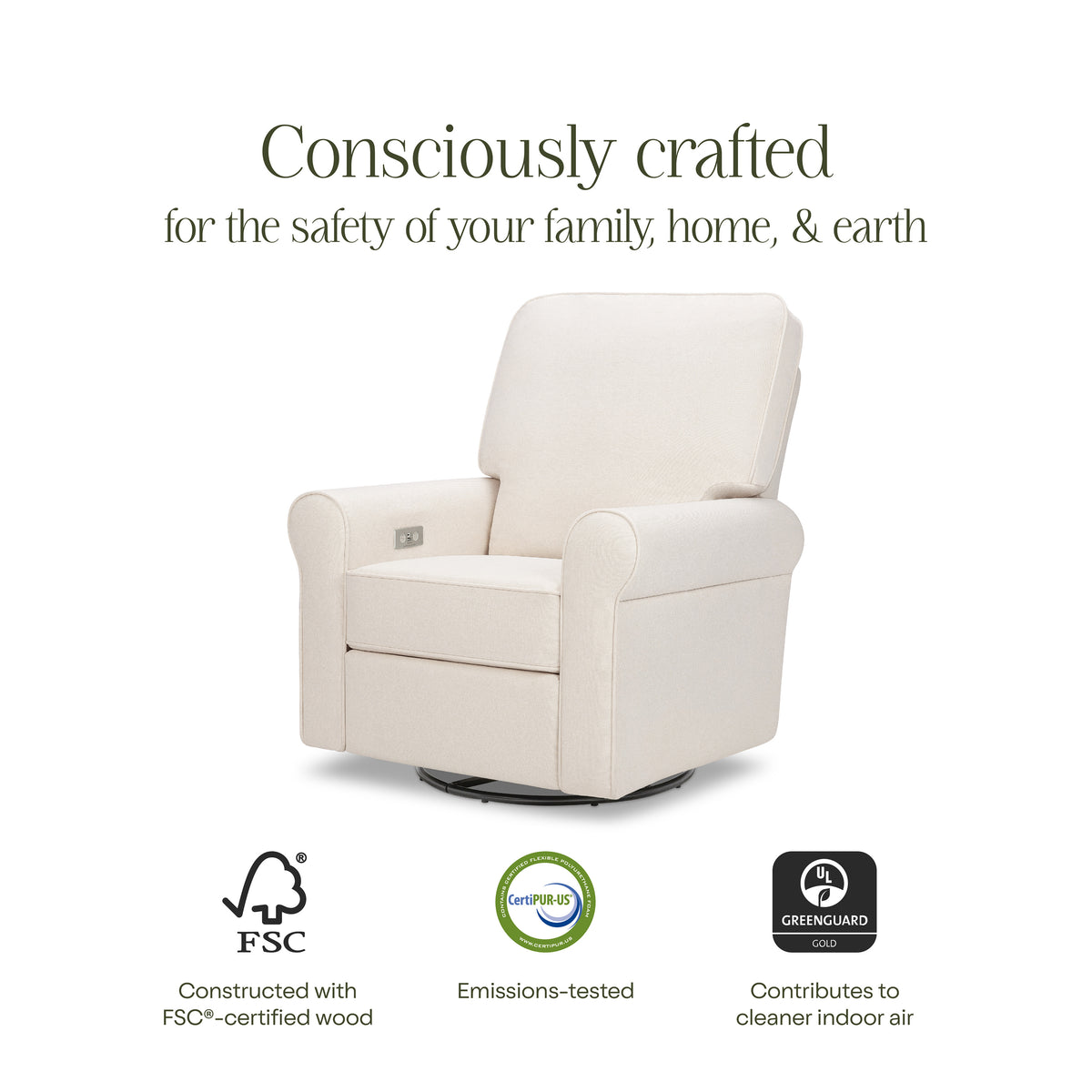 B17787PCMEW,Monogram by Namesake,Monroe Pillowback Power Recliner in Performance Cream Eco-Weave