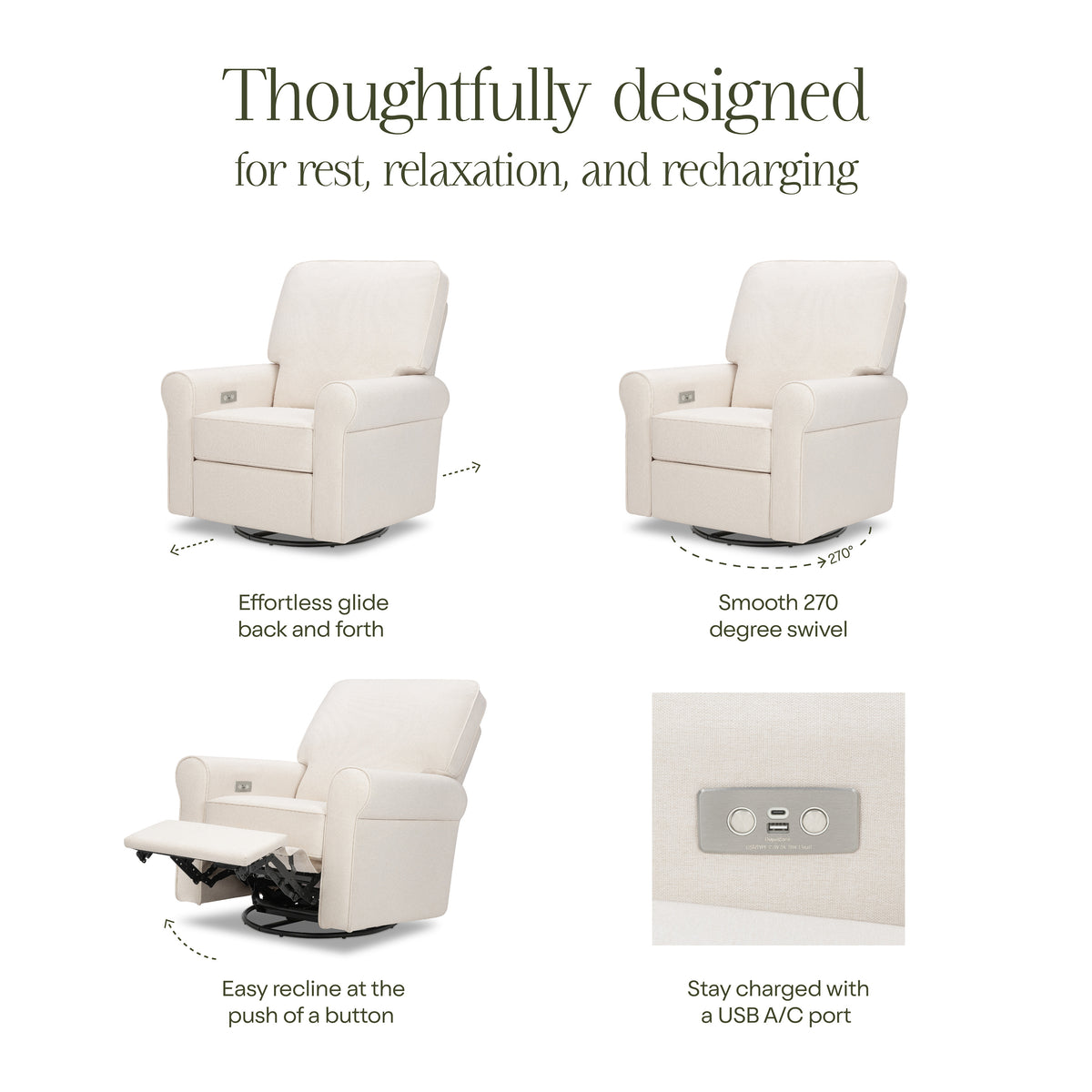 B17787PCMEW,Monogram by Namesake,Monroe Pillowback Power Recliner in Performance Cream Eco-Weave