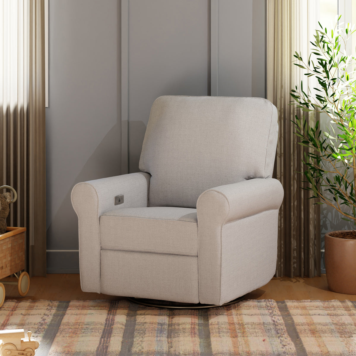 B17787PGET,Monogram by Namesake,Monroe Pillowback Power Recliner in Performance Grey Eco-Twill