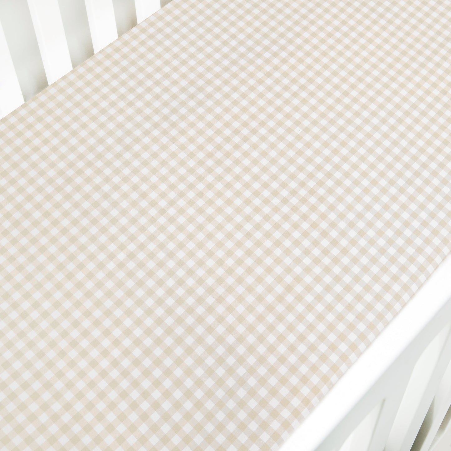 Gooslings Picnic Gingham Crib Sheet - Beige