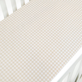 Gooslings Picnic Gingham Crib Sheet - Beige