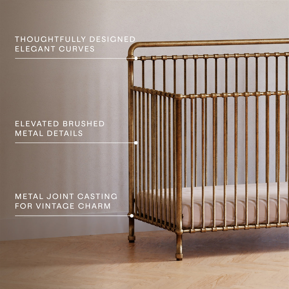 M15301VG,Namesake,Winston 4-in-1 Convertible Crib in Vintage Gold