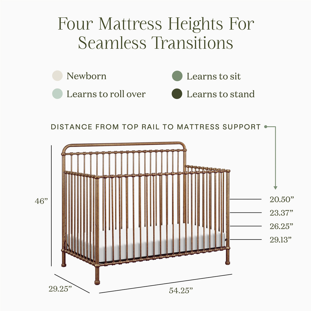 M15301VG,Namesake,Winston 4-in-1 Convertible Crib in Vintage Gold