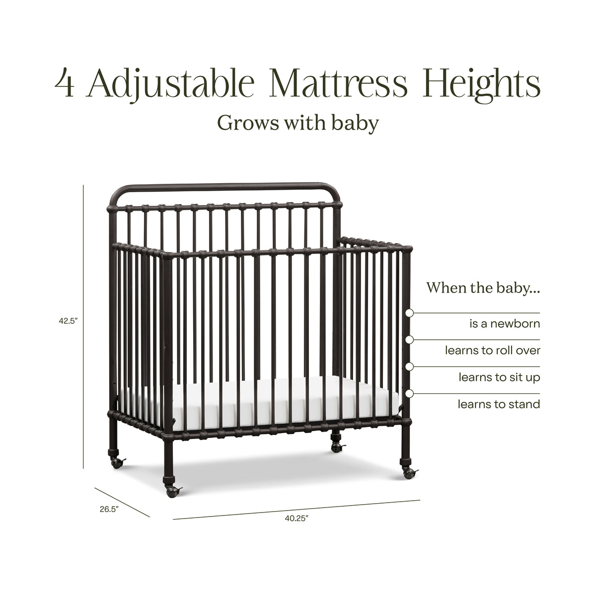 M15398UR,Namesake,Winston 4-in-1 Convertible Mini Crib in Vintage Iron
