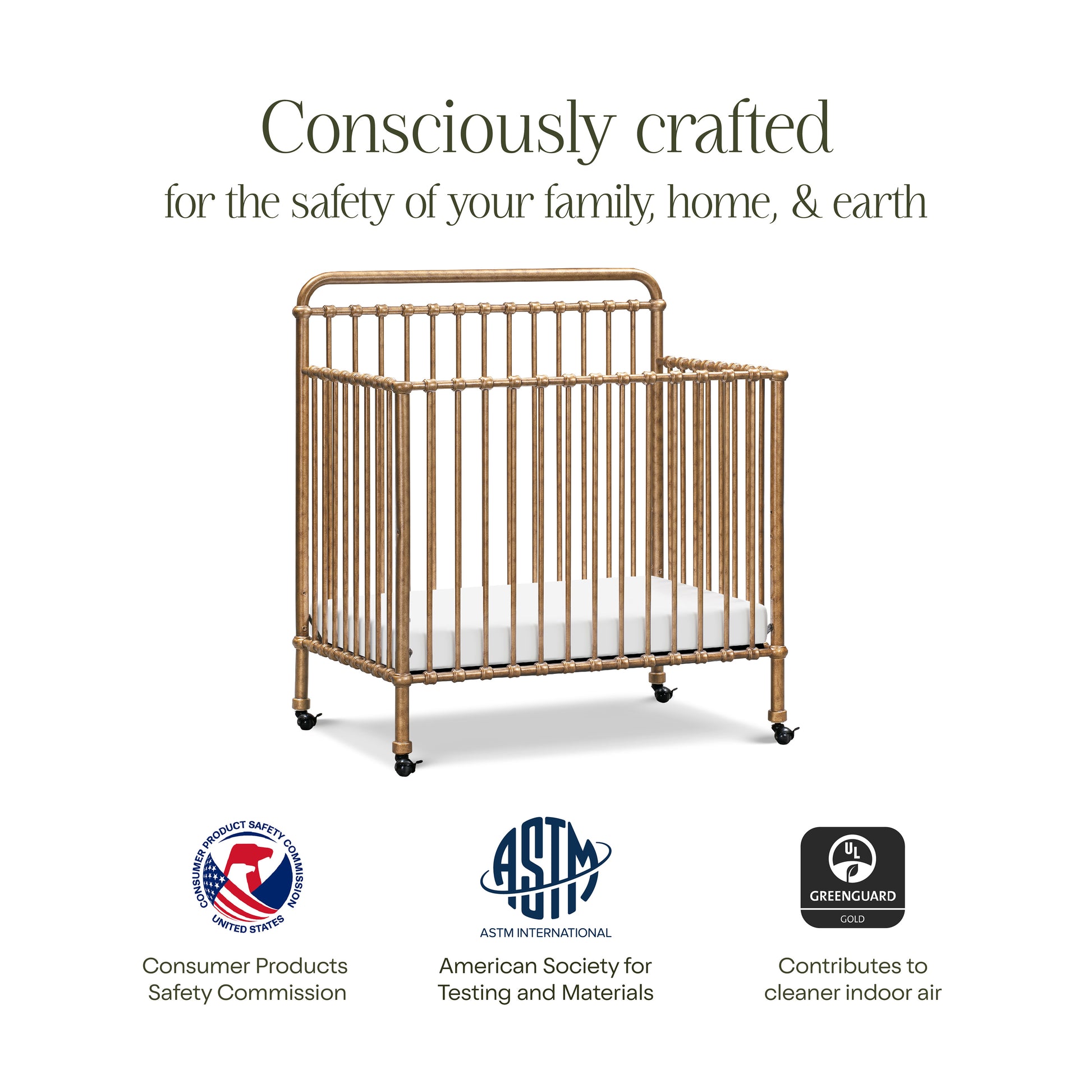 M15398VG,Namesake,Winston 4-in-1 Convertible Mini Crib in Vintage Gold