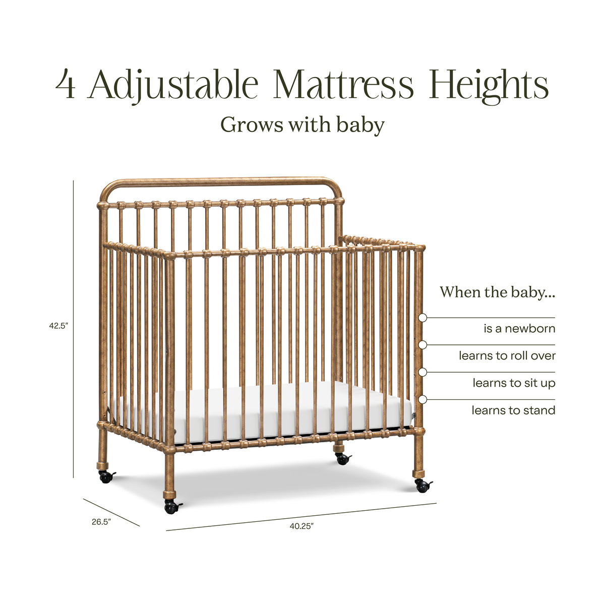 M15398VG,Namesake,Winston 4-in-1 Convertible Mini Crib in Vintage Gold