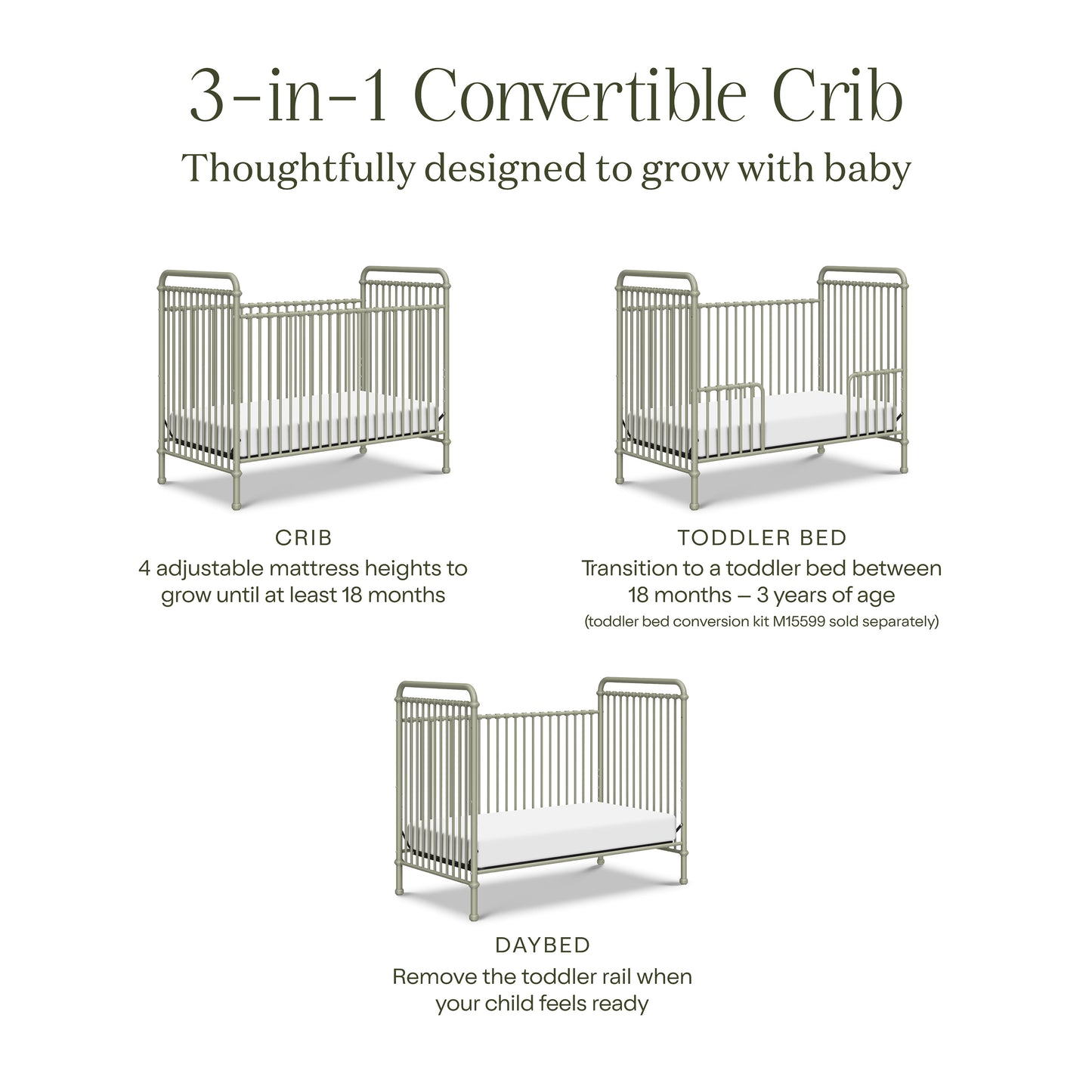 M15501HS,Namesake,Abigail 3-in-1 Convertible Crib in Heirloom Sage