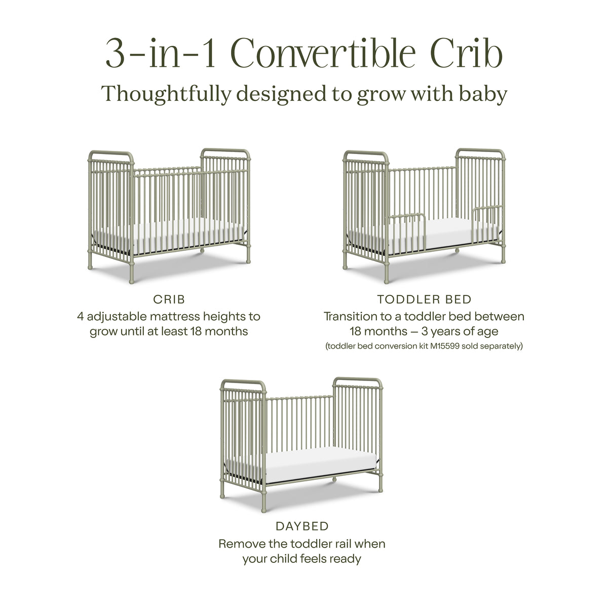 M15501HS,Namesake,Abigail 3-in-1 Convertible Crib in Heirloom Sage