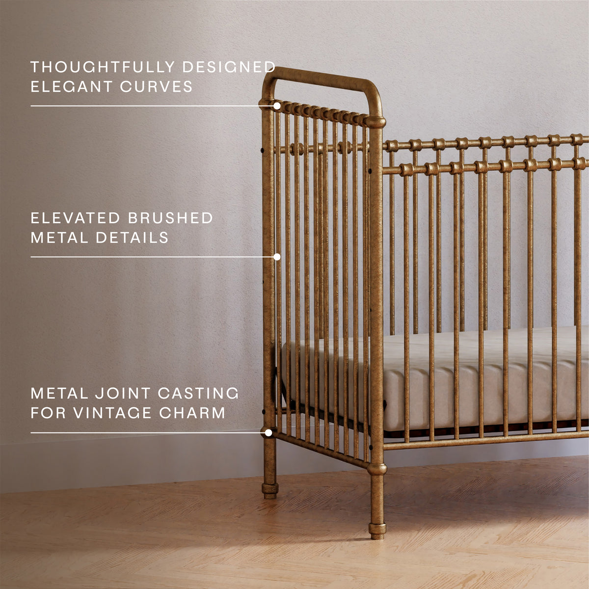 M15501VG,Namesake,Abigail 3-in-1 Convertible Crib in Vintage Gold