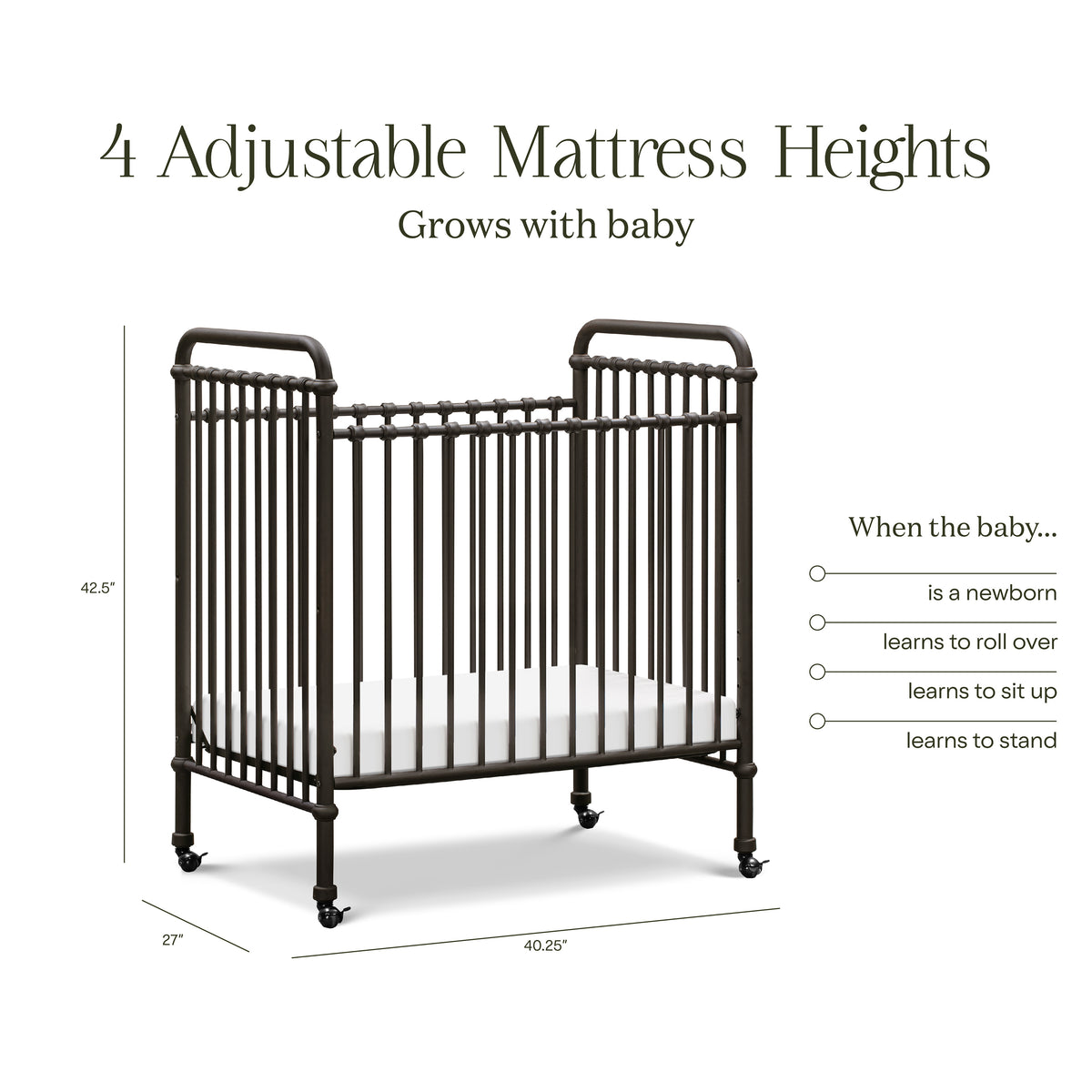 M15598UR,Namesake,Abigail 3-in-1 Convertible Mini Crib in Vintage Iron