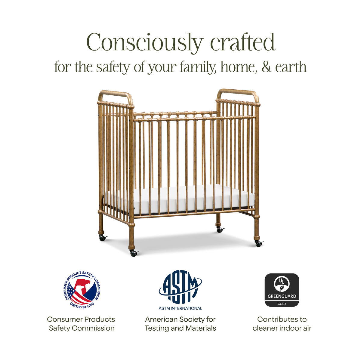 M15598VG,Namesake,Abigail 3-in-1 Convertible Mini Crib in Vintage Gold