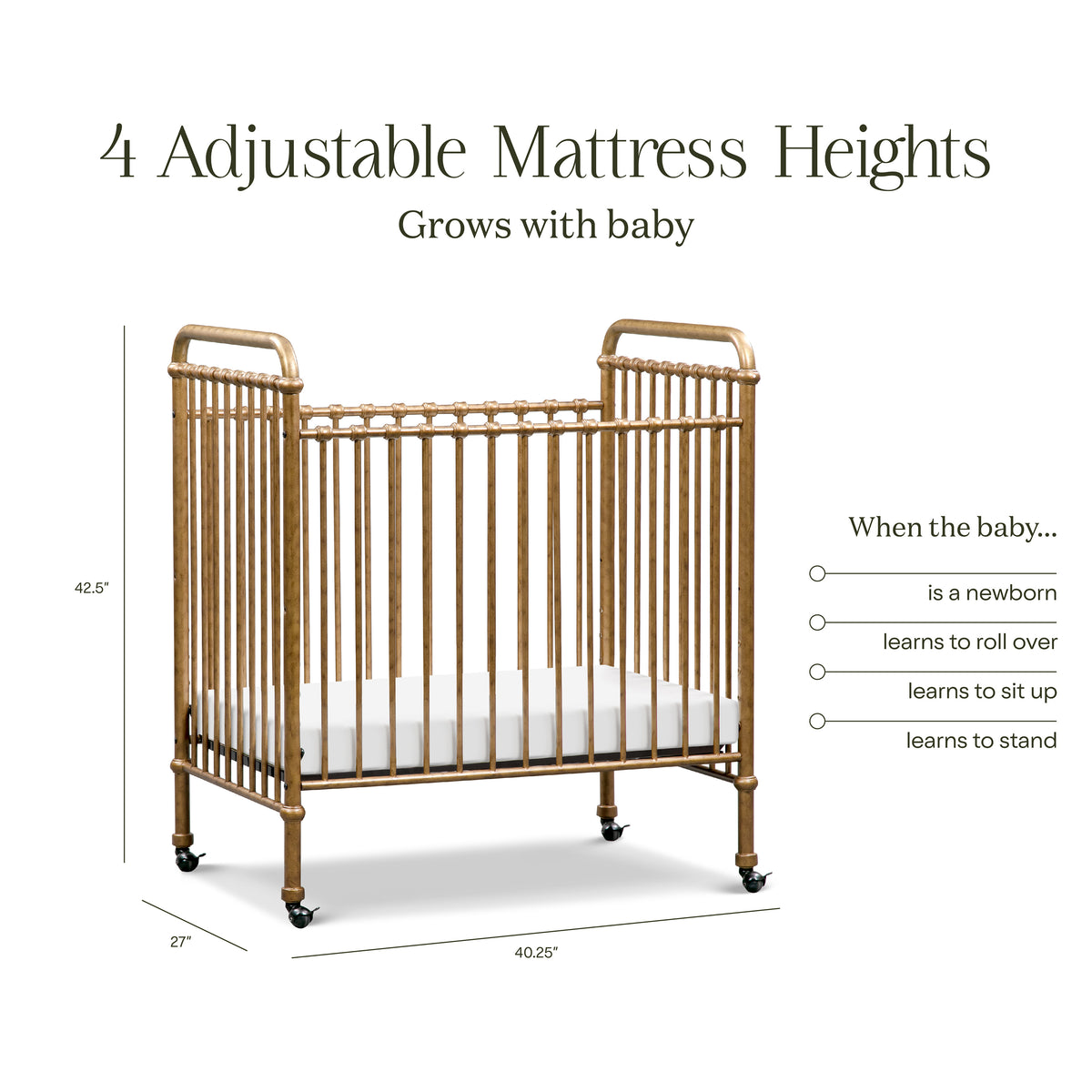 M15598VG,Namesake,Abigail 3-in-1 Convertible Mini Crib in Vintage Gold
