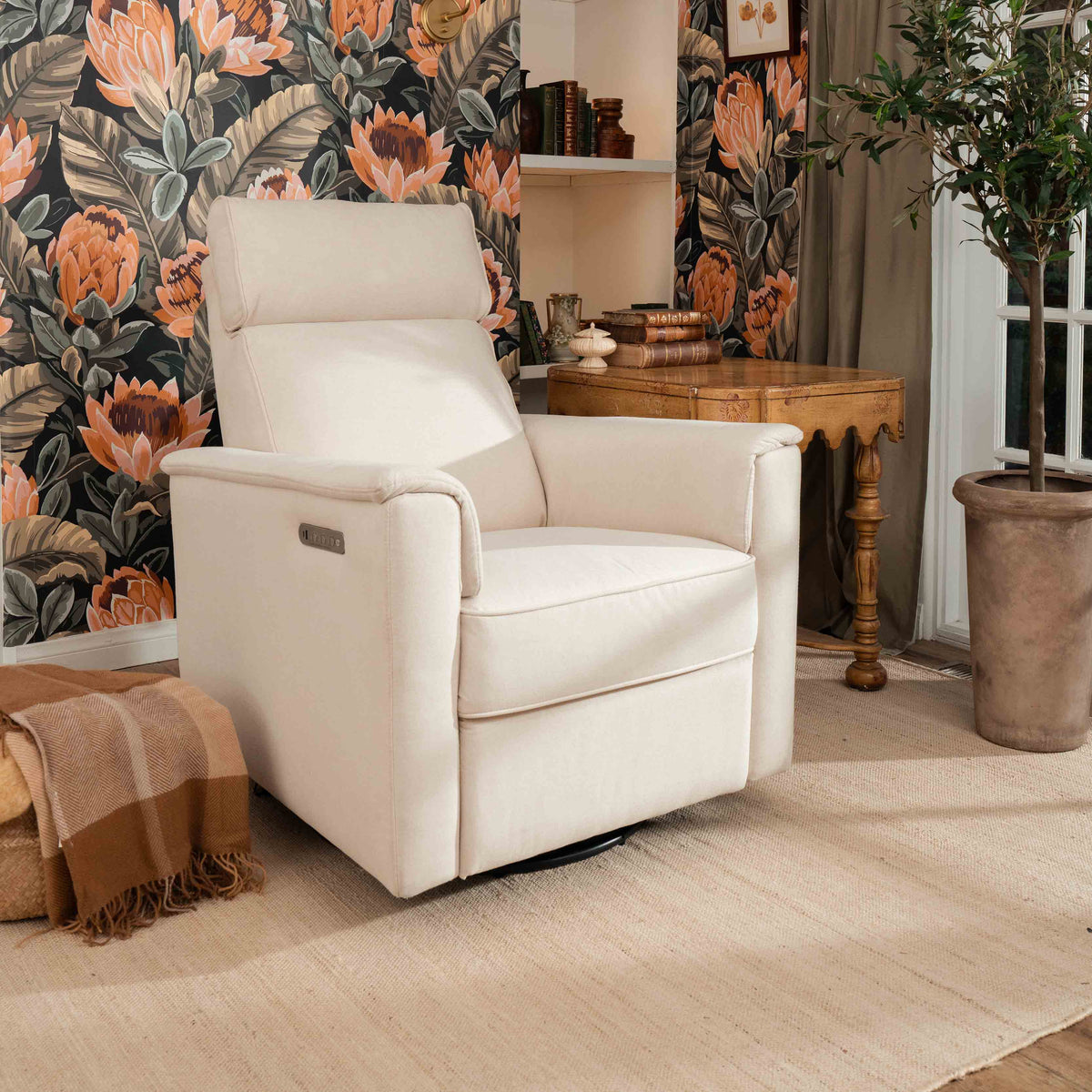 M17182PCMEW,Namesake,Willa Pro Power Glider Recliner w/ Power Lumbar in Performance Cream Eco-Weave