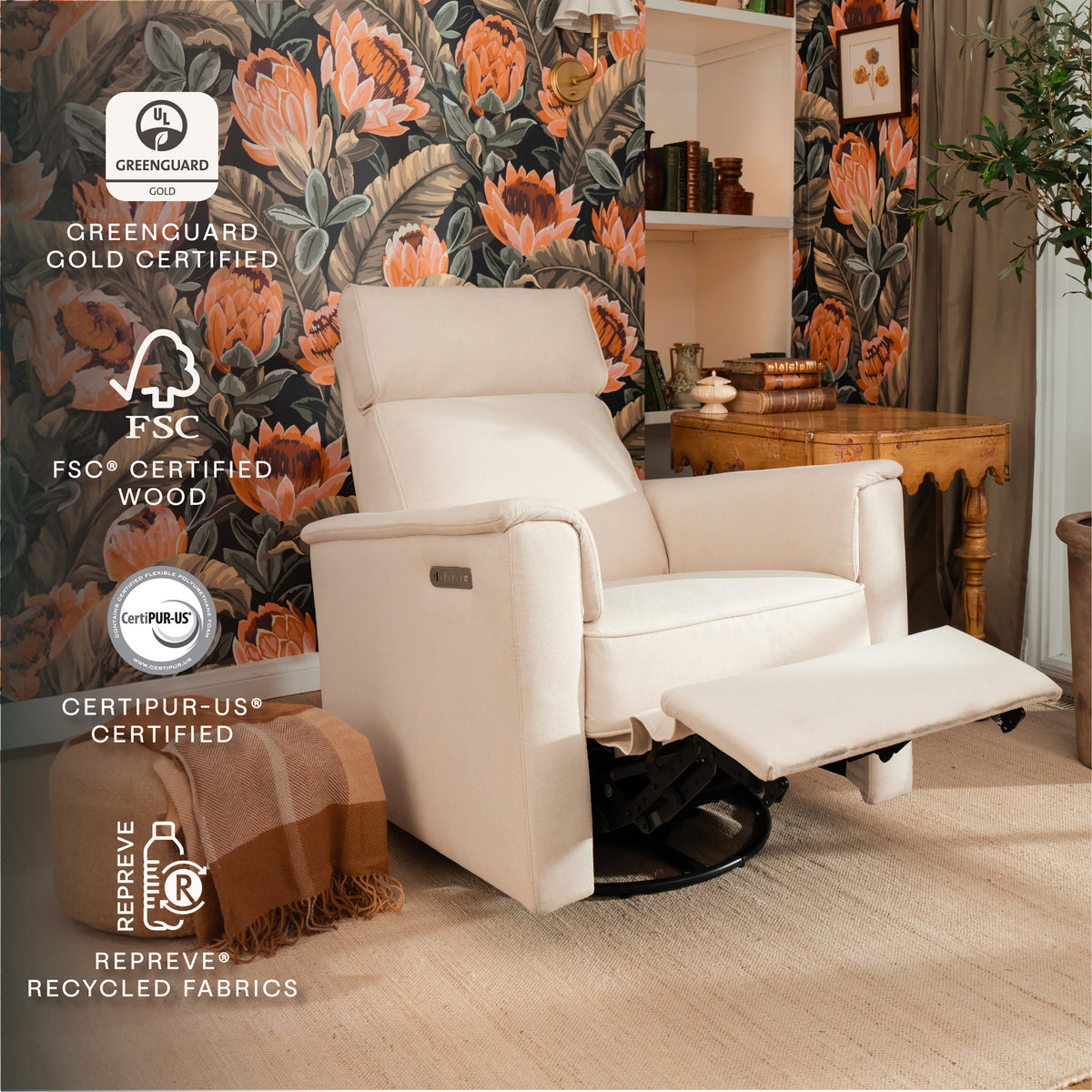 M17182PCMEW,Namesake,Willa Pro Power Glider Recliner w/ Power Lumbar in Performance Cream Eco-Weave