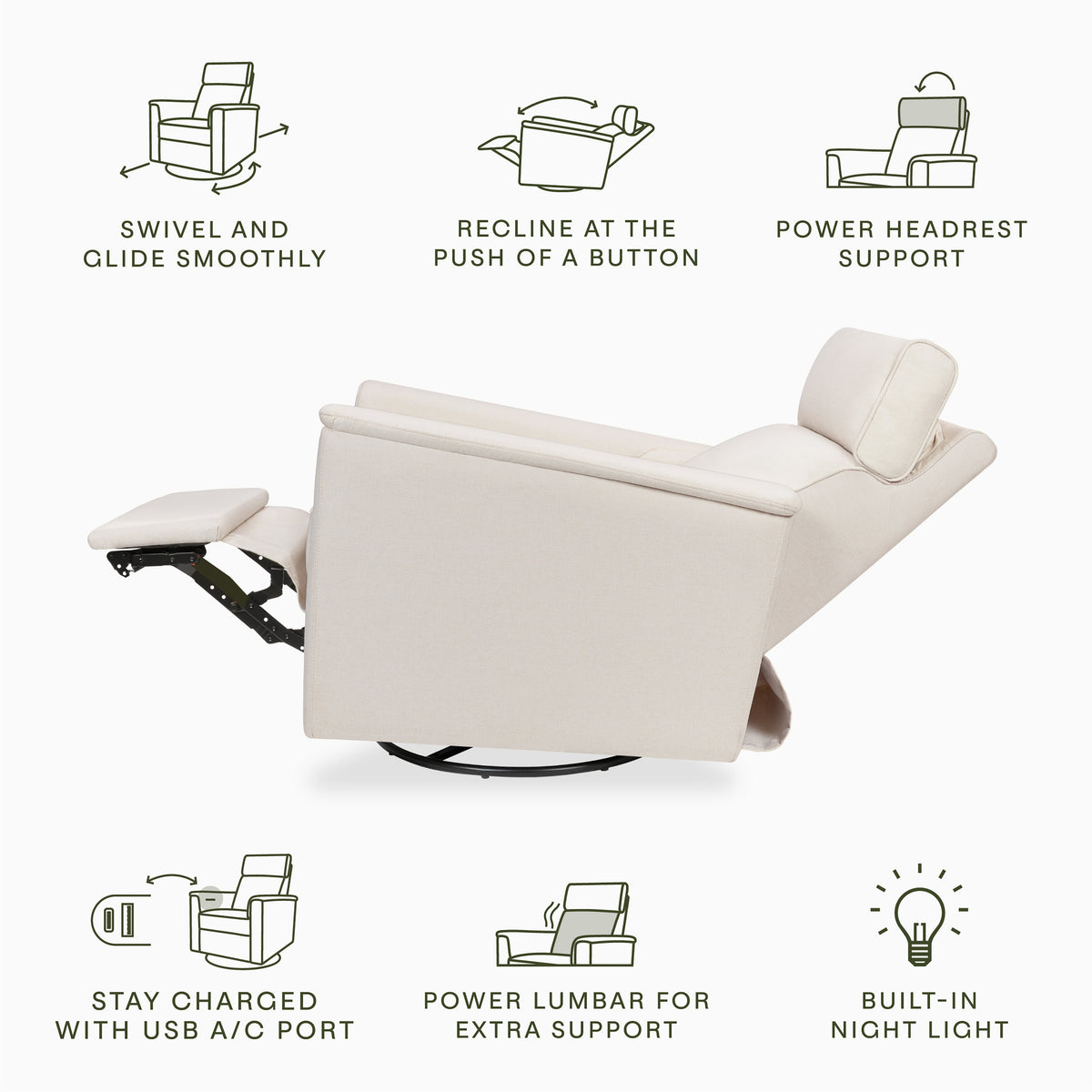 M17182PCMEW,Namesake,Willa Pro Power Glider Recliner w/ Power Lumbar in Performance Cream Eco-Weave