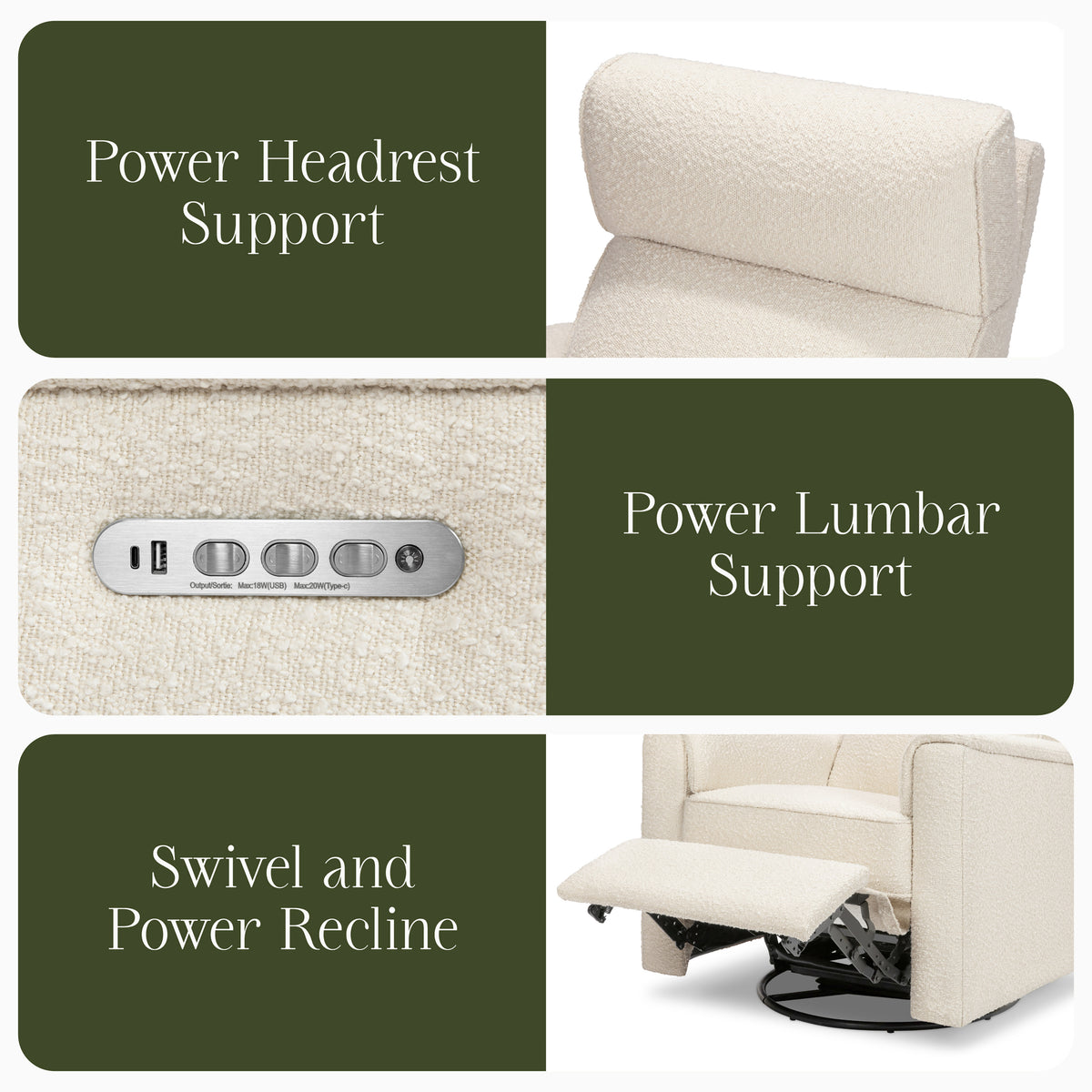 M17182PWB,Namesake,Willa Pro Power Glider Recliner w/ Power Lumbar in Performance Ivory Boucle