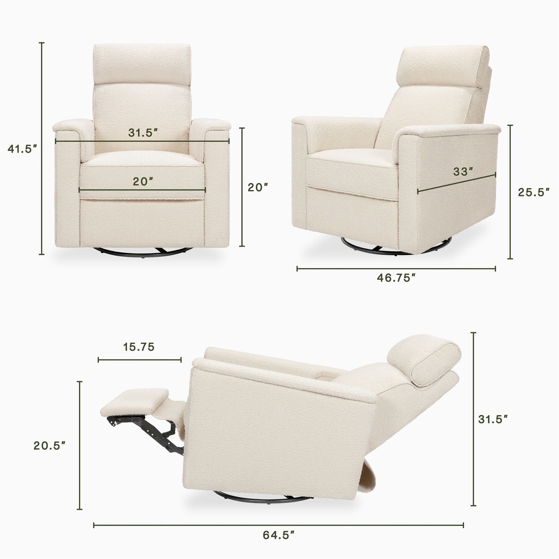 M17182PWB,Namesake,Willa Pro Power Glider Recliner w/ Power Lumbar in Performance Ivory Boucle