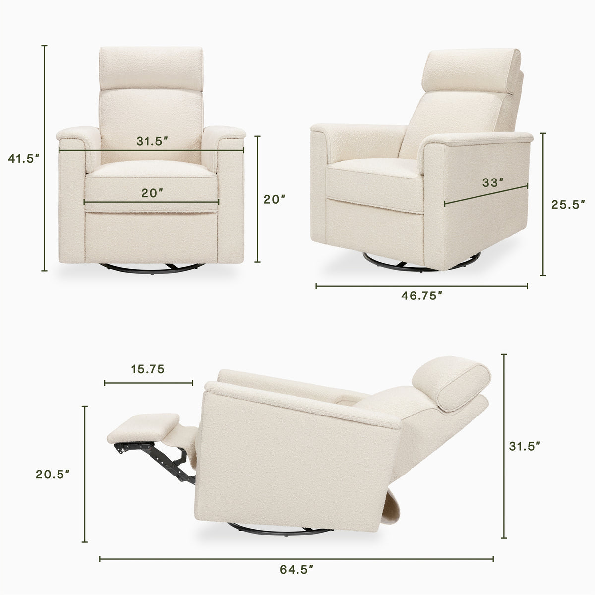M17182PWB,Namesake,Willa Pro Power Glider Recliner w/ Power Lumbar in Performance Ivory Boucle