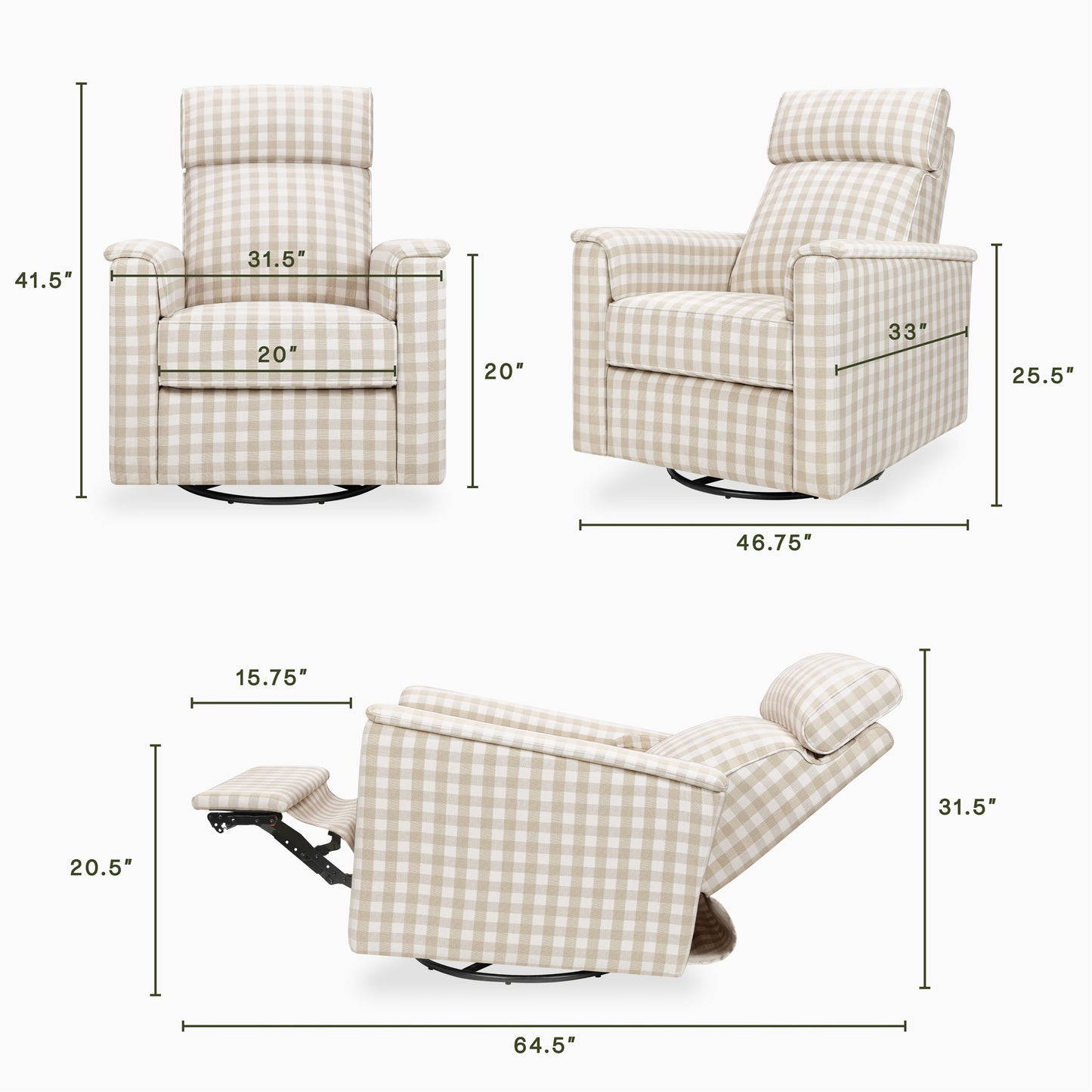 M17182TGH,Namesake,Willa Pro Power Glider Recliner w/ Power Lumbar in Tan Gingham