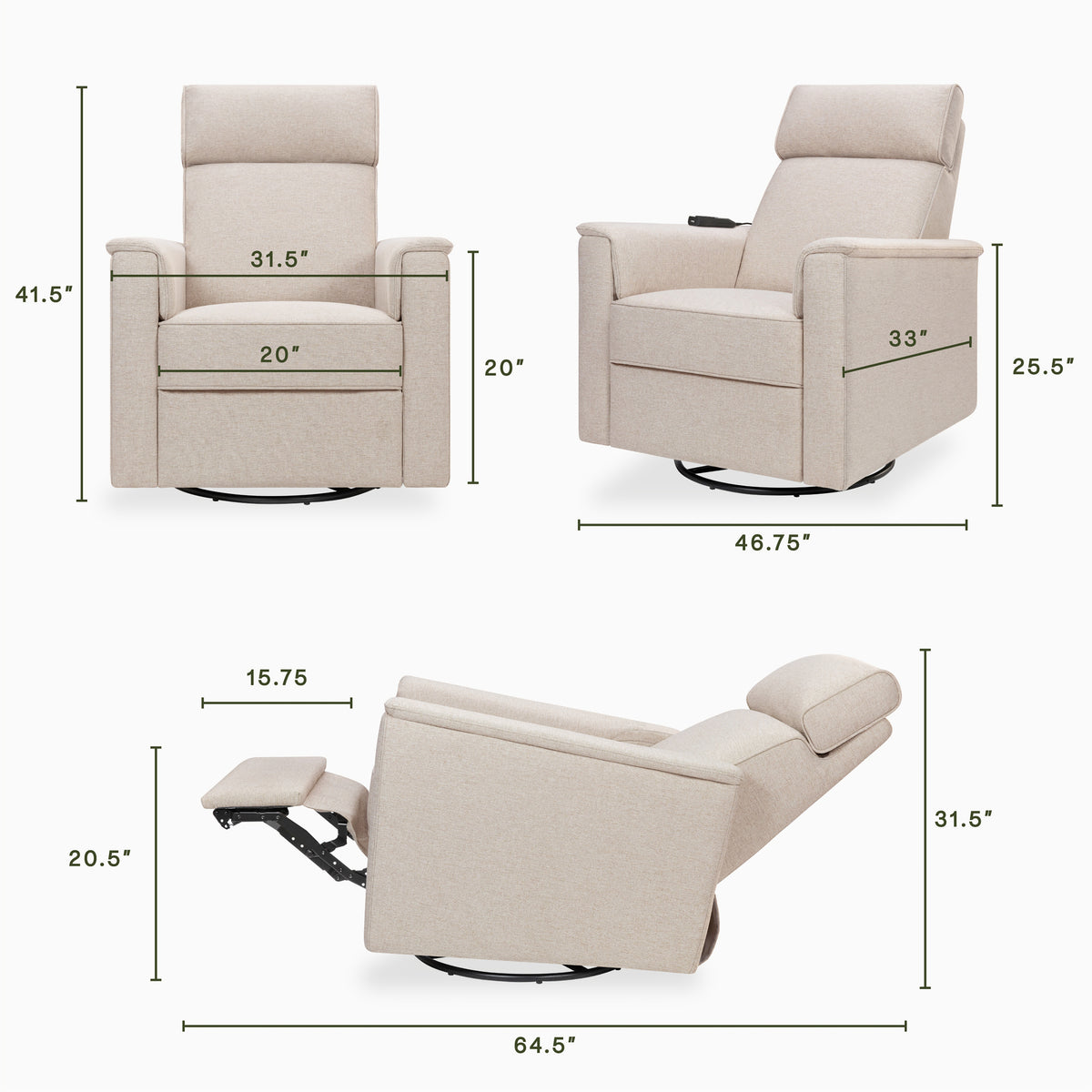 M17183PBEW,Namesake,Willa Deluxe Power Glider Recliner w/Heat&Massage in Performance Beach Eco-Weave