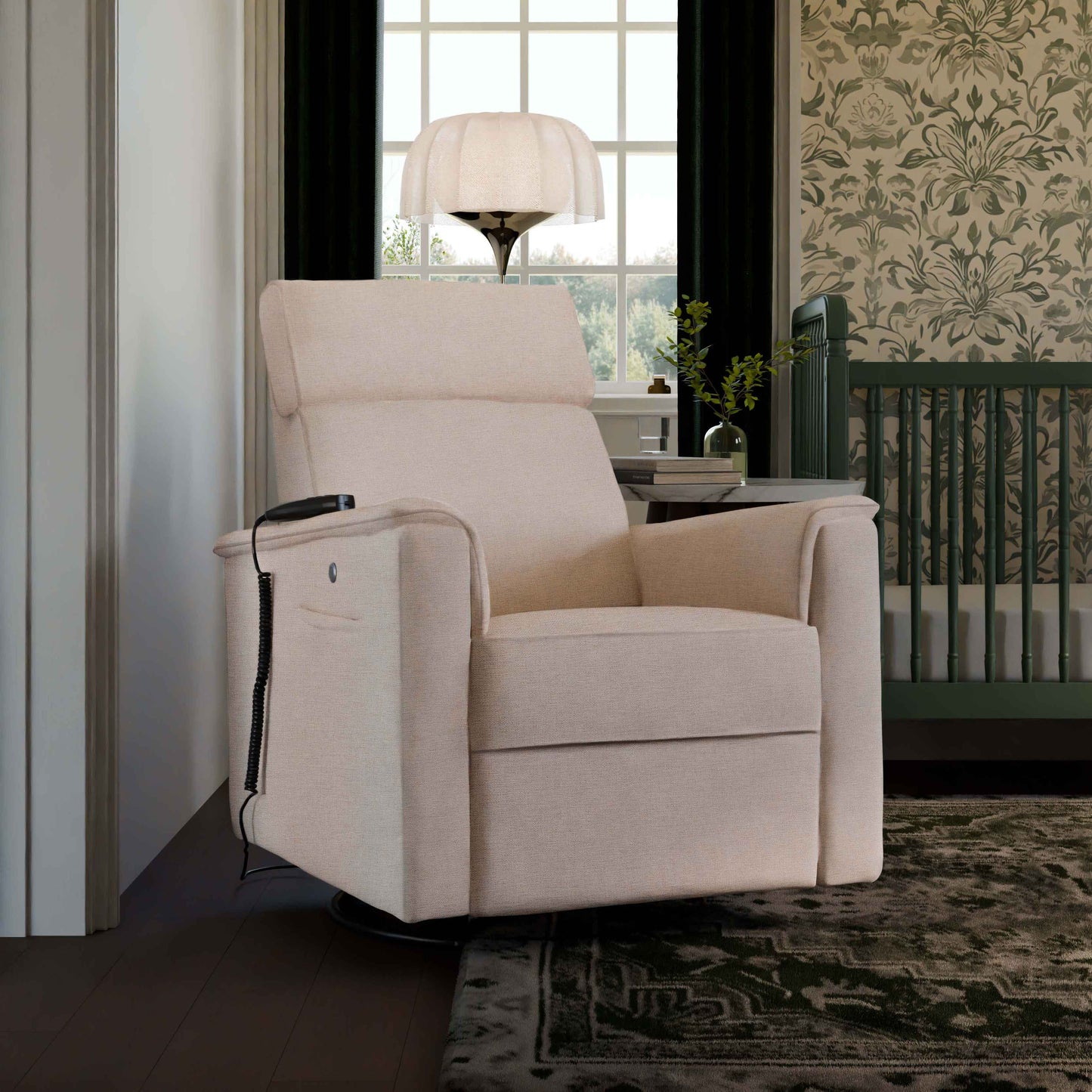 M17183PBEW,Namesake,Willa Deluxe Power Glider Recliner w/Heat&Massage in Performance Beach Eco-Weave