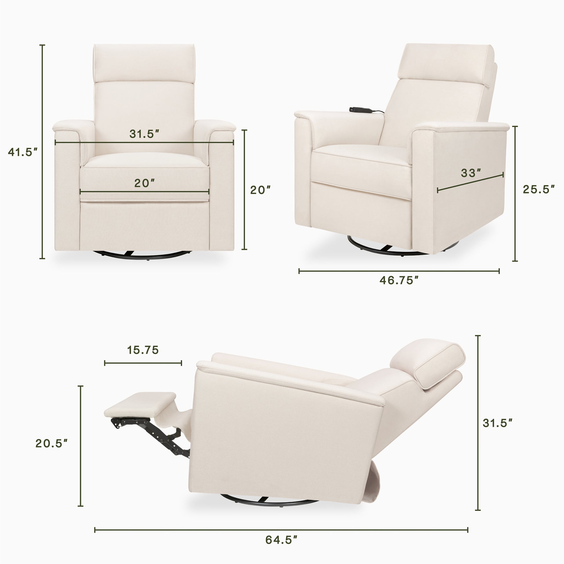 M17183PCMEW,Namesake,Willa Deluxe Power Glider Recliner w/Heat&Massage in Performance Cream Eco-Weave