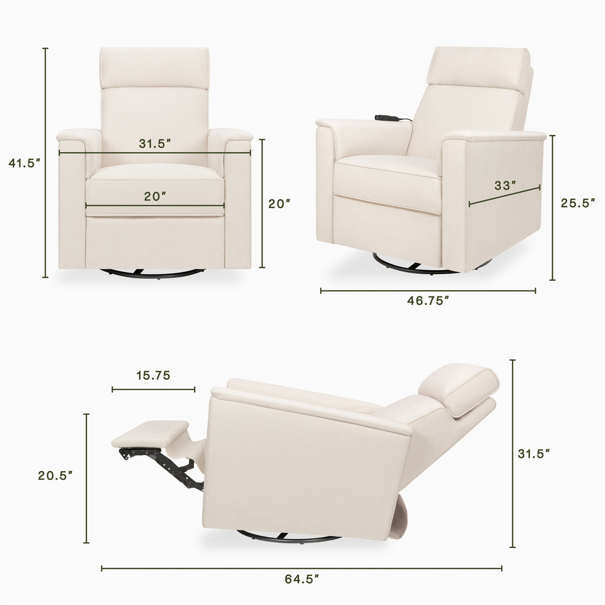 M17183PCMEW,Namesake,Willa Deluxe Power Glider Recliner w/Heat&Massage in Performance Cream Eco-Weave