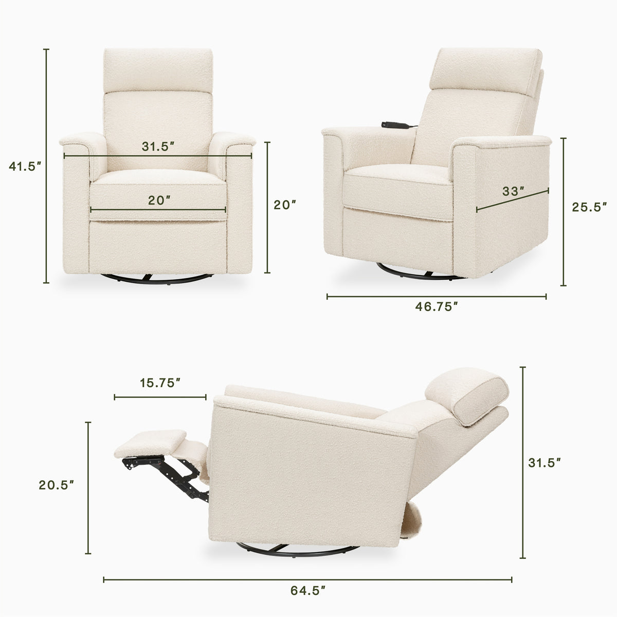M17183PWB,Namesake,Willa Deluxe Power Glider Recliner w/Heat&Massage in Performance Ivory Boucle