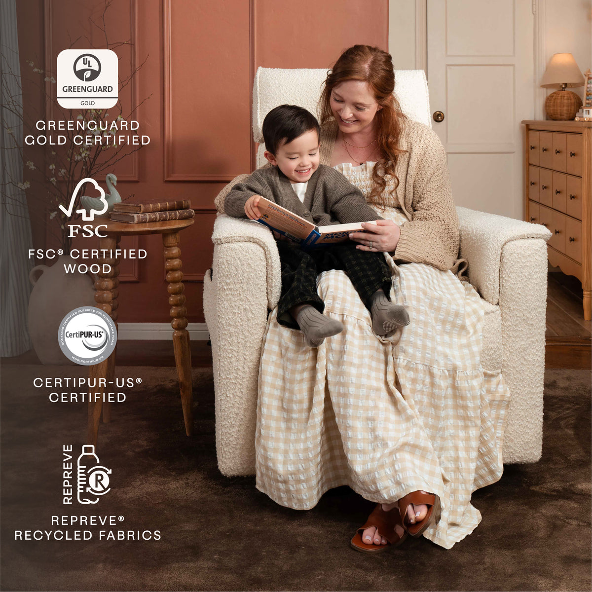 M17183PWB,Namesake,Willa Deluxe Power Glider Recliner w/Heat&Massage in Performance Ivory Boucle