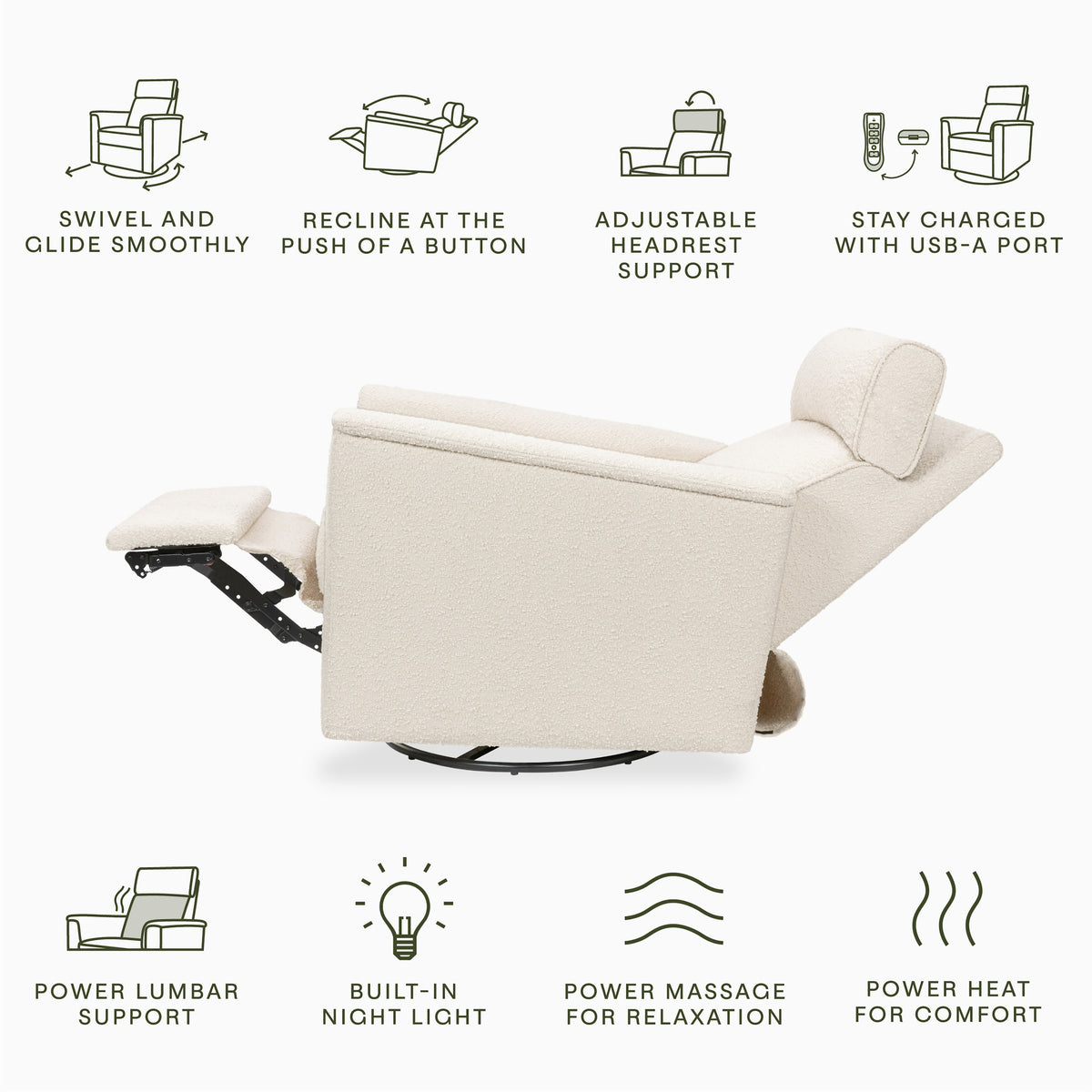 M17183PWB,Namesake,Willa Deluxe Power Glider Recliner w/Heat&Massage in Performance Ivory Boucle