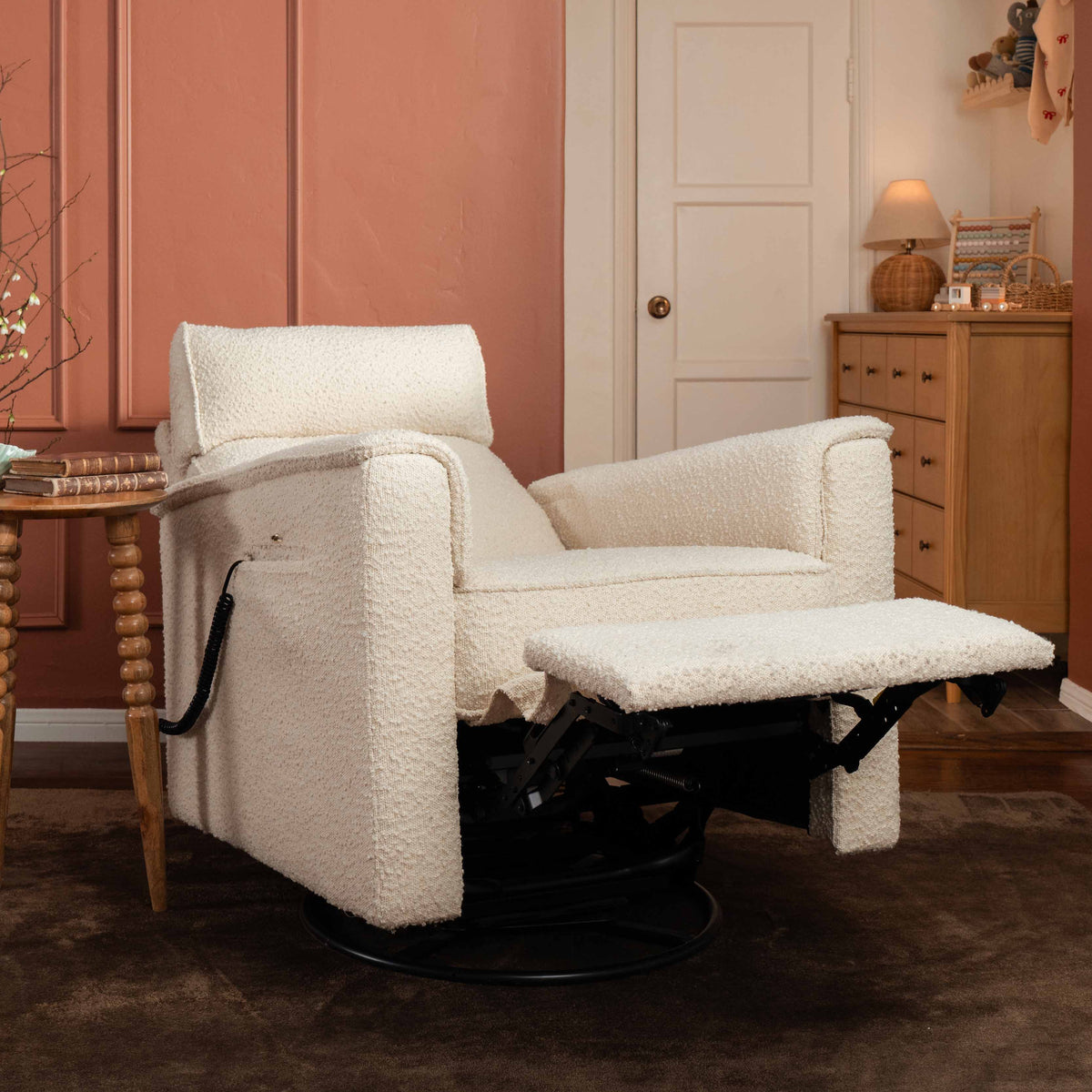 M17183PWB,Namesake,Willa Deluxe Power Glider Recliner w/Heat&Massage in Performance Ivory Boucle