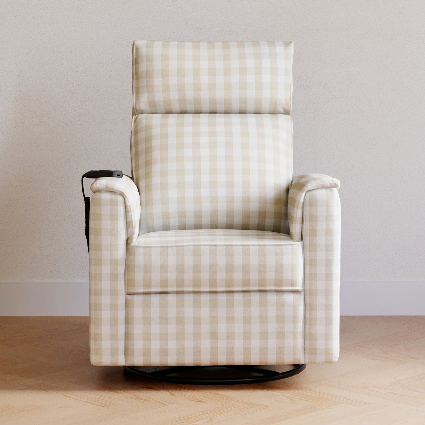 M17183TGH,Namesake,Willa Deluxe Power Glider Recliner w/Heat&Massage in Tan Gingham
