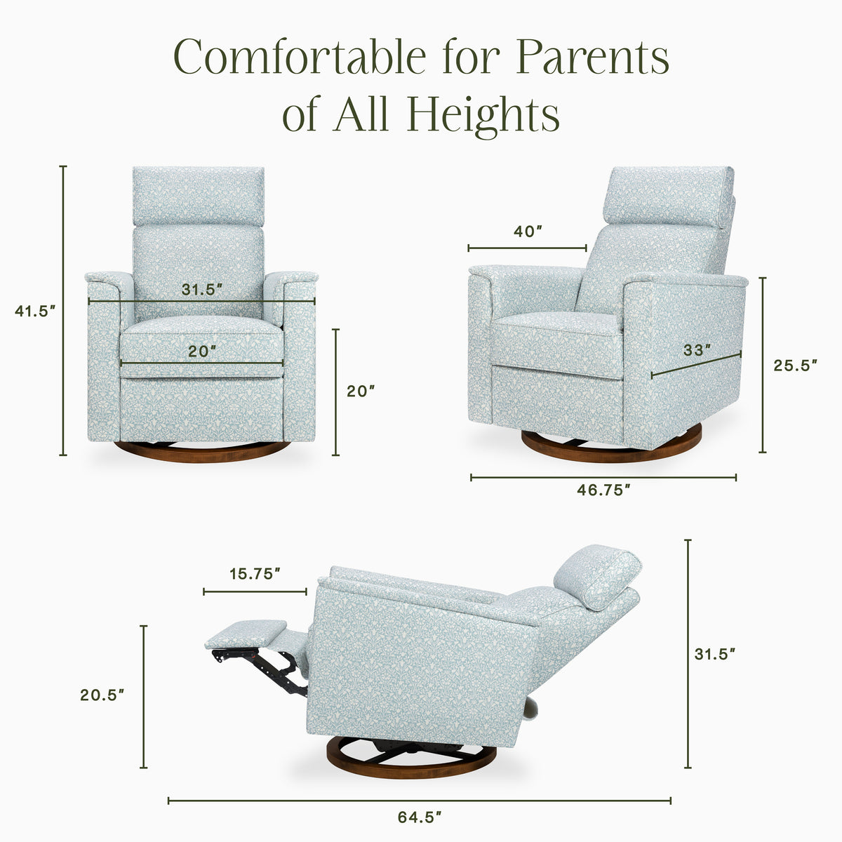 M17186BPBDB,Namesake,Morris & Co. x Namesake Willa Plus Power Recliner in Bellflowers in Powdered Blue w/ Dark Wood Base
