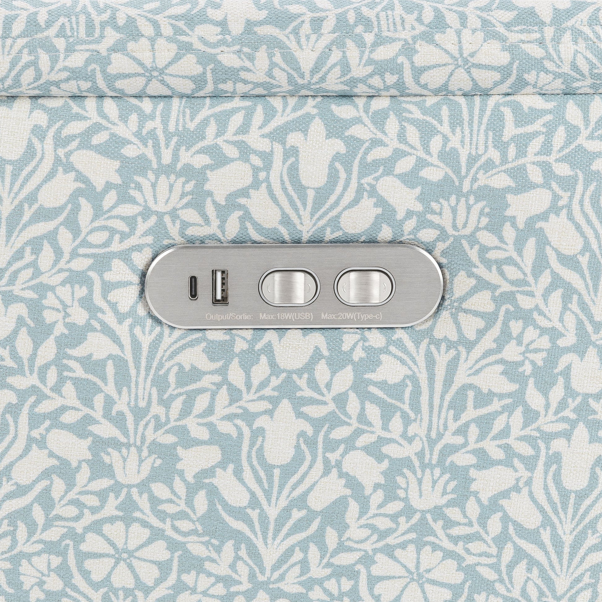 M17186BPBDB,Namesake,Morris & Co. x Namesake Willa Plus Power Recliner in Bellflowers in Powdered Blue w/ Dark Wood Base