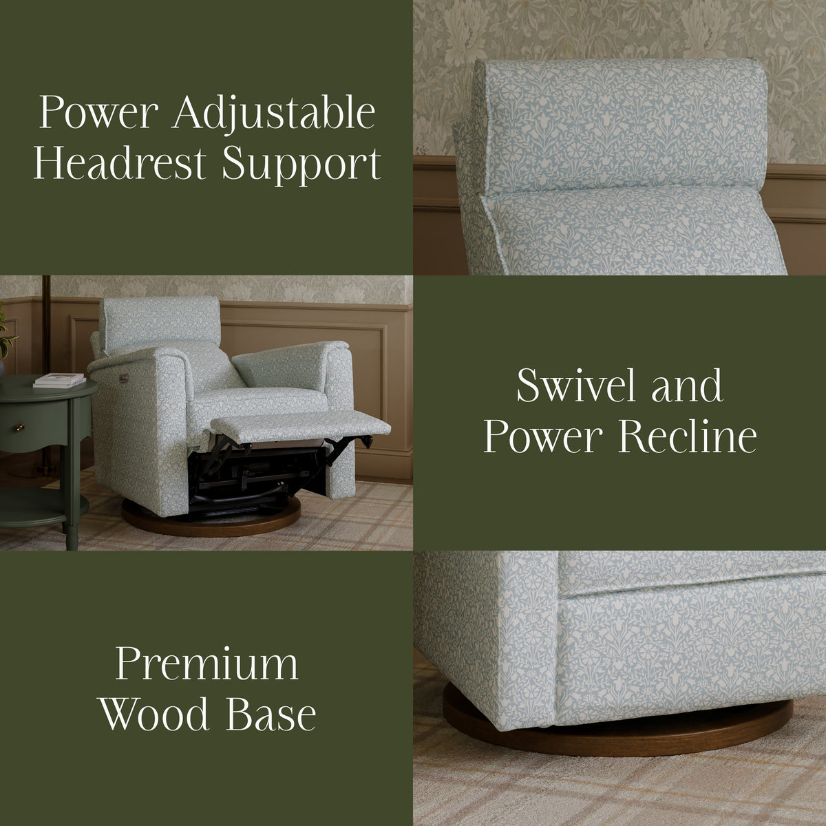 M17186BPBDB,Namesake,Morris & Co. x Namesake Willa Plus Power Recliner in Bellflowers in Powdered Blue w/ Dark Wood Base