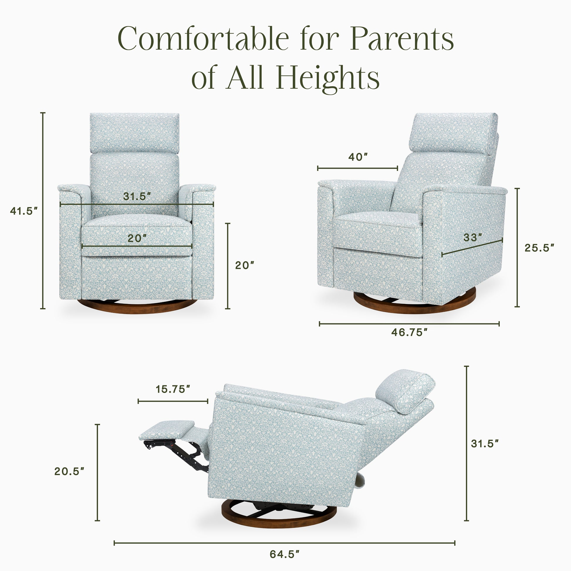 M17186BPBDB,Namesake,Morris & Co. x Namesake Willa Plus Power Recliner in Bellflowers in Powdered Blue w/ Dark Wood Base