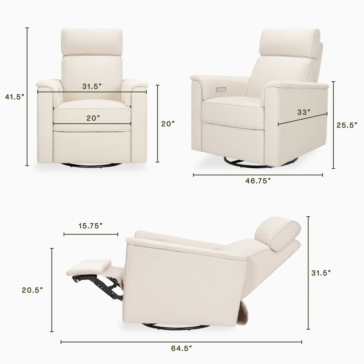 M17186PWB,Namesake,Willa Plus Power Glider Recliner w/ Power Headrest in Performance Ivory Boucle