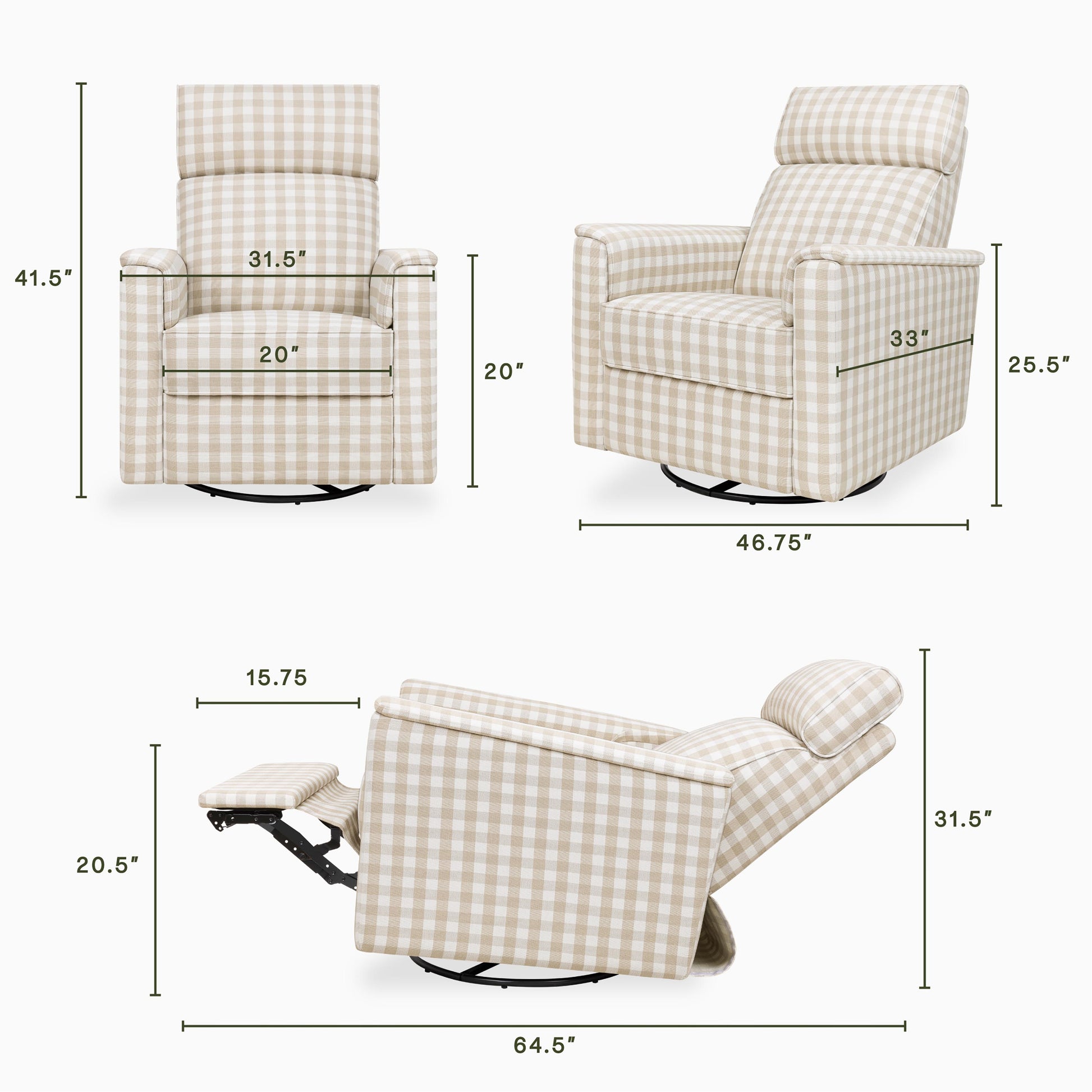 M17186TGH,Namesake,Willa Plus Power Glider Recliner w/ Power Headrest in Tan Gingham