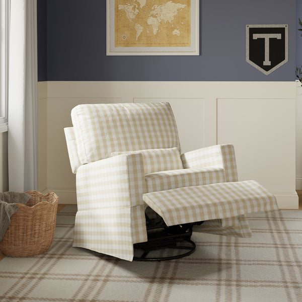 M21777TGH,Namesake,Crawford Recliner and Swivel Glider in Tan Gingham
