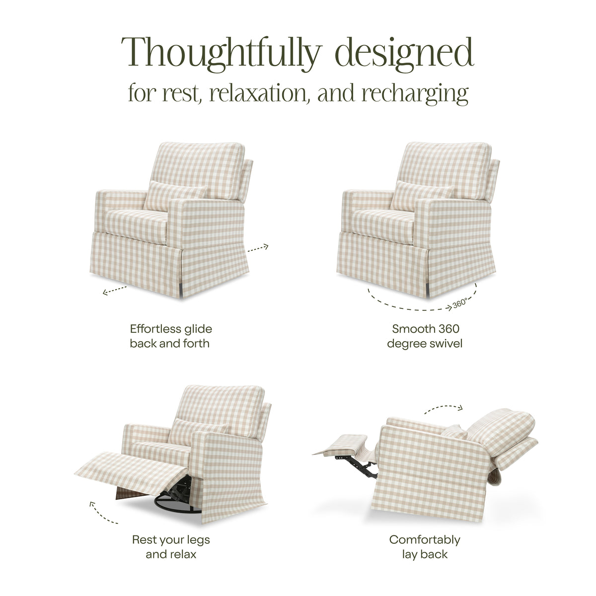 M21777TGH,Namesake,Crawford Recliner and Swivel Glider in Tan Gingham