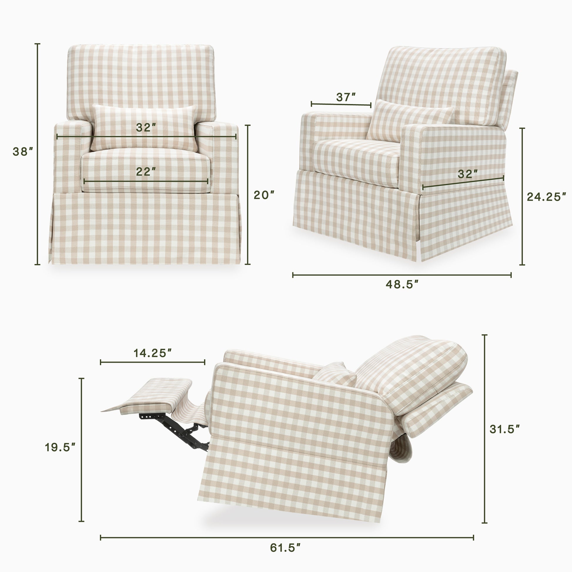 M21777TGH,Namesake,Crawford Recliner and Swivel Glider in Tan Gingham