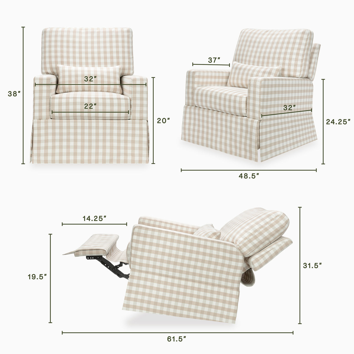 M21777TGH,Namesake,Crawford Recliner and Swivel Glider in Tan Gingham
