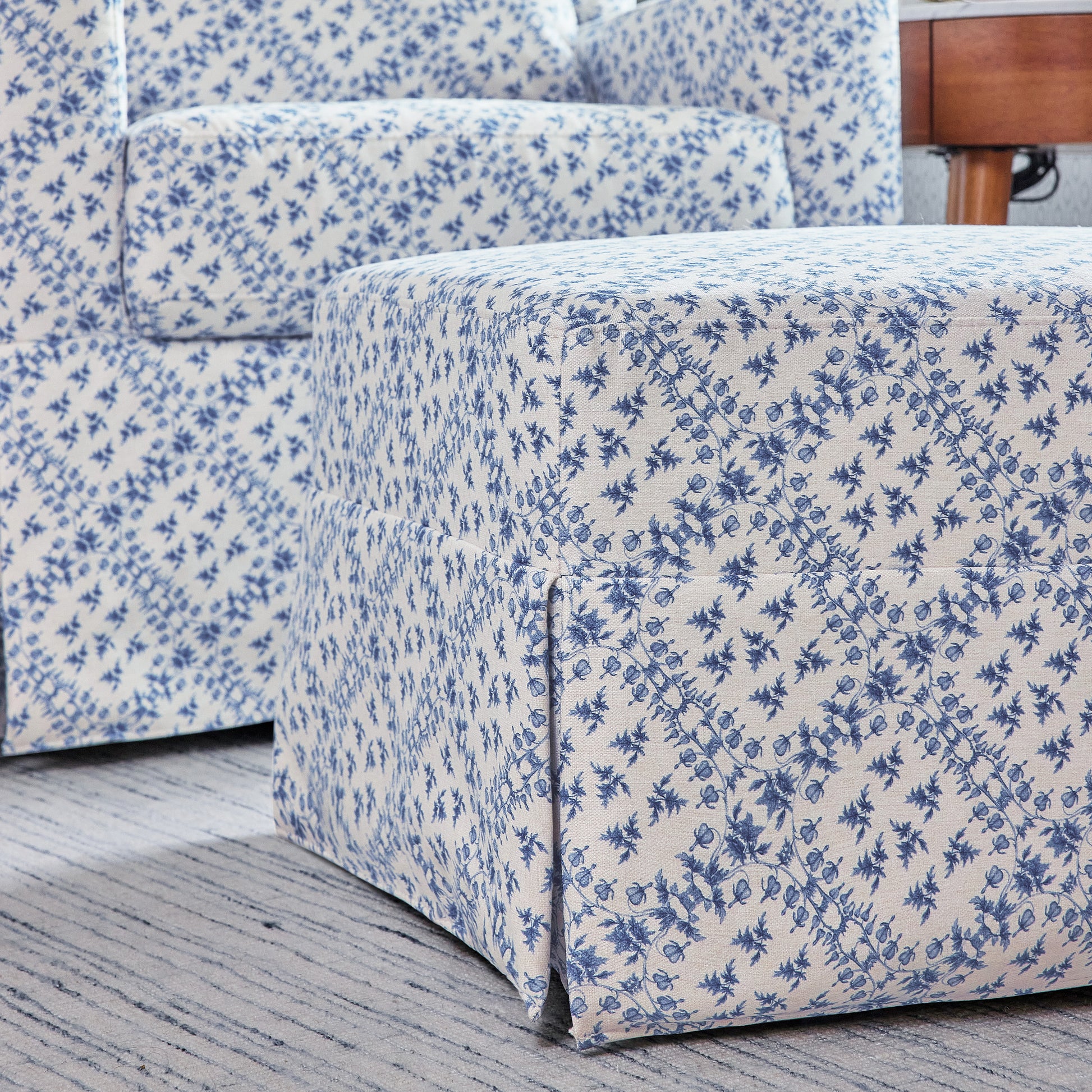 M21785BLT,Namesake,Sarah Flint x Namesake Crawford Gliding Ottoman in Blue Lattice Performance Eco-Weave