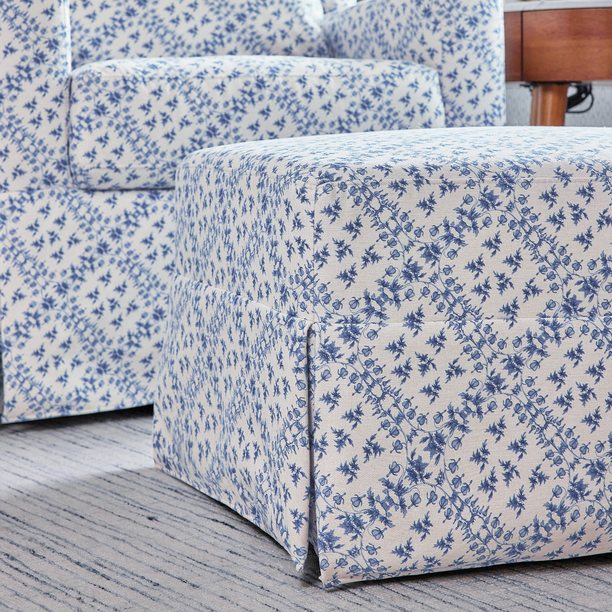 M21785BLT,Namesake,Sarah Flint x Namesake Crawford Gliding Ottoman in Blue Lattice Performance Eco-Weave