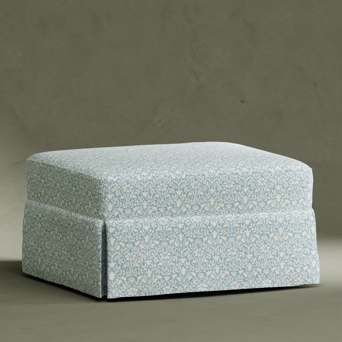 M21785BPB,Namesake,Morris & Co. x Namesake Crawford Gliding Ottoman in Bellflowers in Powdered Blue