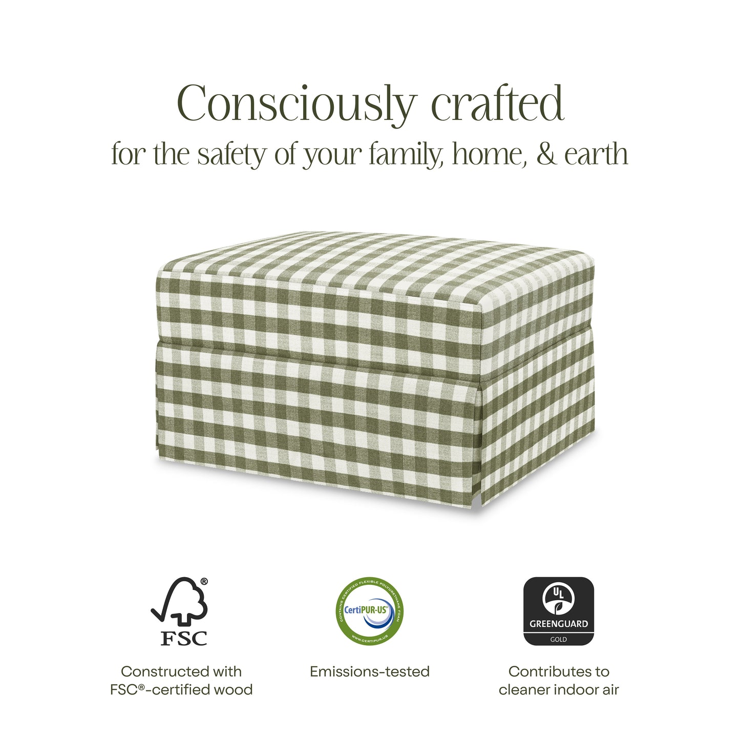 M21785GGH,Namesake,Crawford Gliding Ottoman in Moss Green Gingham